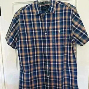 EVEN TIDE Mens Brushed Cotton Linen Resort Short Sleeve Shirt- Size Large